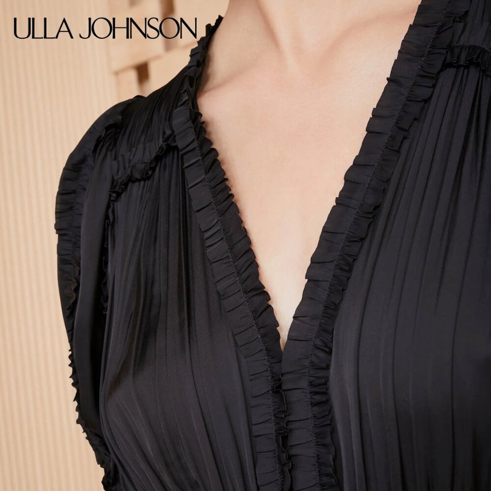 Ulla Johnson, Olivia Midi Dress in Black Satin, Size 0 - Picture 3 of 16